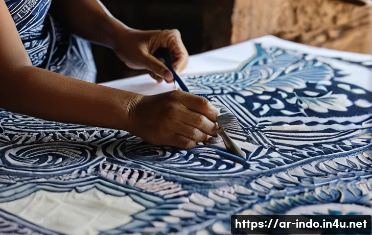 인도네시아의 공예품 - **Prompt:** A close-up, highly detailed shot of a female Indonesian artisan, dressed in a modest, tr...