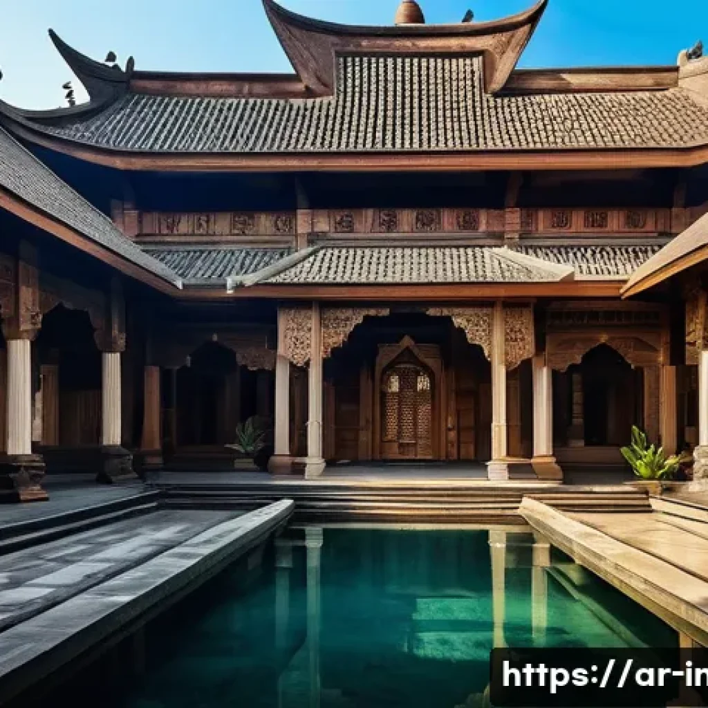 인도네시아의 종교 건축물 - A traditional Indonesian mosque in Yogyakarta, showcasing intricately carved wooden pillars and mult...