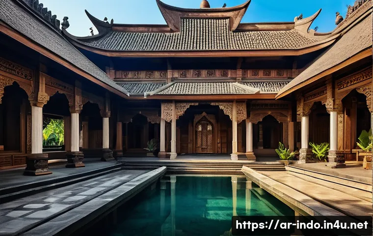 인도네시아의 종교 건축물 - A traditional Indonesian mosque in Yogyakarta, showcasing intricately carved wooden pillars and mult...