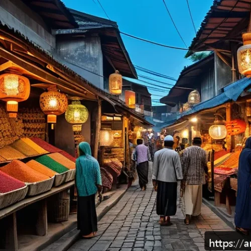 족자카르타에서의 쇼핑 - A bustling traditional market scene in Yogyakarta, Indonesia, filled with vibrant stalls displaying ...