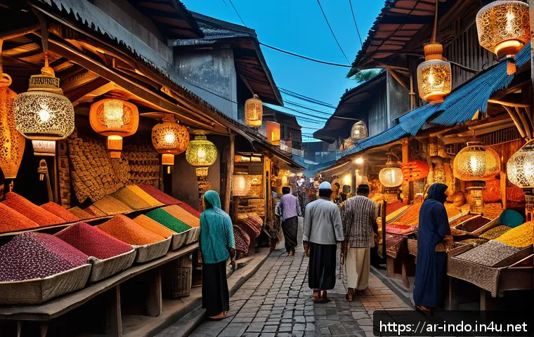 족자카르타에서의 쇼핑 - A bustling traditional market scene in Yogyakarta, Indonesia, filled with vibrant stalls displaying ...